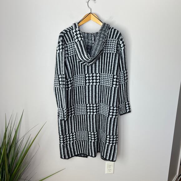 NEW Joseph A Houndstooth Long Hooded Cardigan Sweater in Canterbury Plaid Medium - Picture 3 of 11